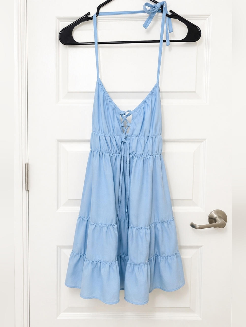 Blue Halter Backless Ruffle Dress | SHEIN Tie Front Summer Dress M/L